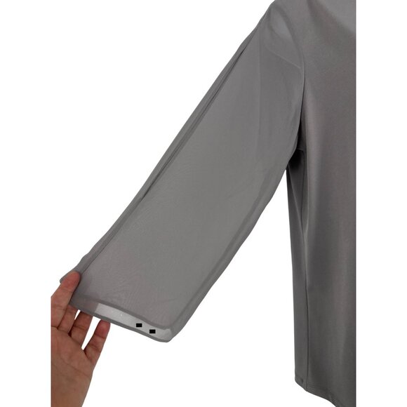 Susan Graver Artisan Womens S Gray Embellished V-Neck 3/4 Sleeve Chiffon Blouse - Picture 3 of 9